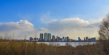 Buz Nehri ile Harbin Cityscape 