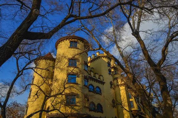 Un castello con molti alberi in inverno — Foto Stock