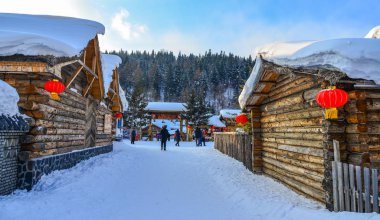 Snow Village in Harbin, Çin 