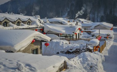 Snow Village in Harbin, Çin 