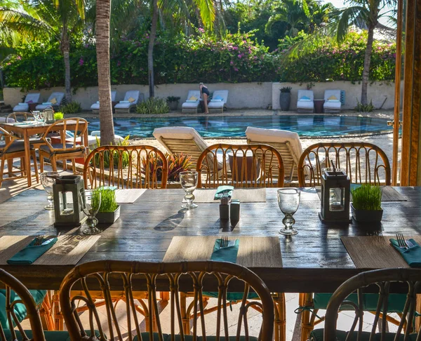 Outdoor furniture in the luxury restaurant