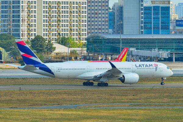 Passenger airplanes docking at the airport 
