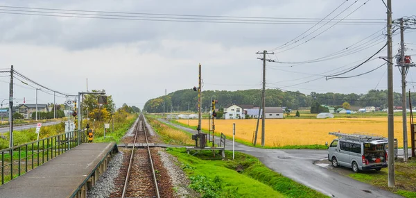 Hokkaido kırsal demiryolu, Japonya — Stok fotoğraf