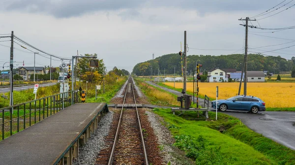 Circuito ferroviario in campagna a Hokkaido, Giappone — Foto Stock