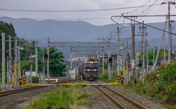 Un treno locale in arrivo alla stazione ferroviaria — Foto Stock