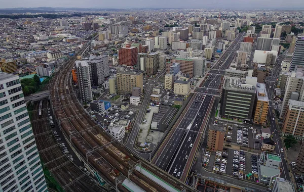 Sendai, Japonya'nın havadan görünümü — Stok fotoğraf