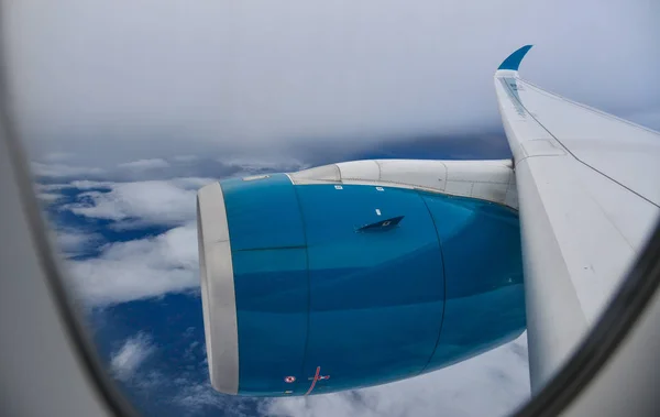 Blue engine of passenger airplane — Stock Photo, Image