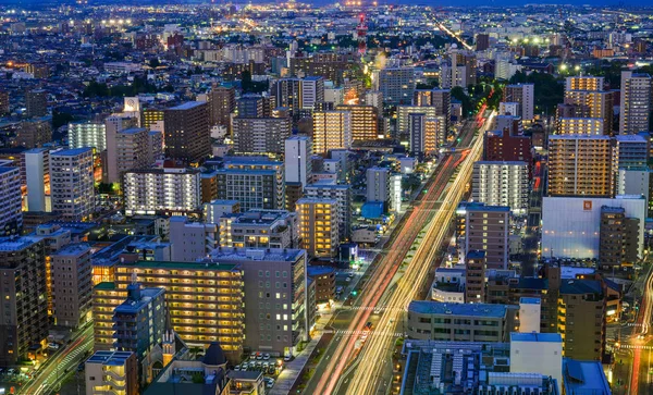 Sendai, Japonya'nın gece manzarası — Stok fotoğraf