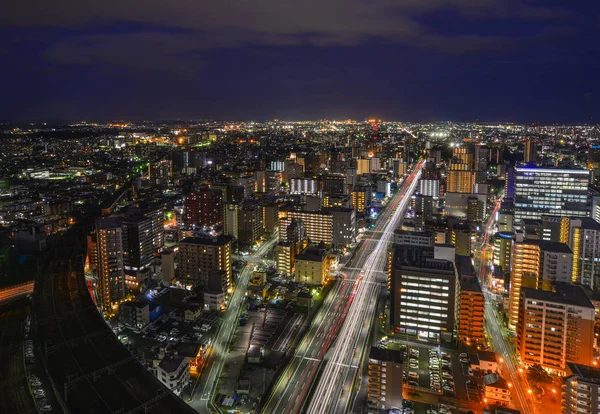 Sendai, Japonya'nın gece manzarası — Stok fotoğraf