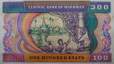 Yakın çekim 100 Burma Kyat faturası