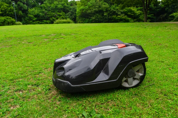 Robot de tondeuse automatique sur herbe Images De Stock Libres De Droits