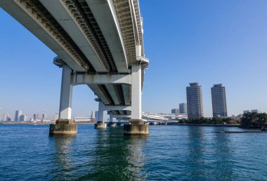 Gökkuşağı Köprüsü ve cityscape Tokyo, Japonya