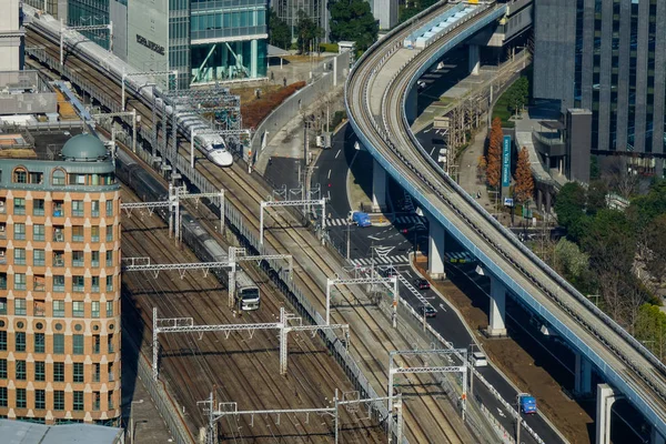 Flygbild över järnvägsspåren i Tokyo, Japan. — Stockfoto