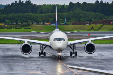 Havaalanındaki yolcu uçağı. 