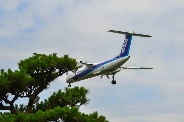 Passagiersvliegtuig landing op de luchthaven Itami — Stockfoto