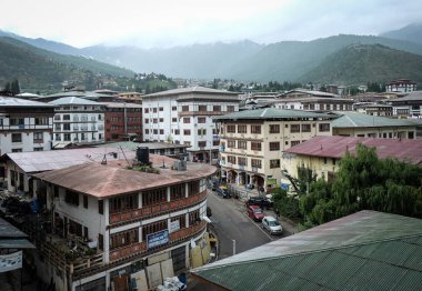 Thimphu, Bhutan şehir merkezindeki binalar 