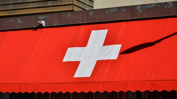 Swiss flag for decoration at coffee shop