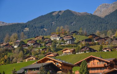 Sonbaharda dağ köyü ile Peyzaj 