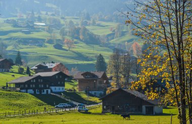 Sonbaharda dağ köyü ile Peyzaj 
