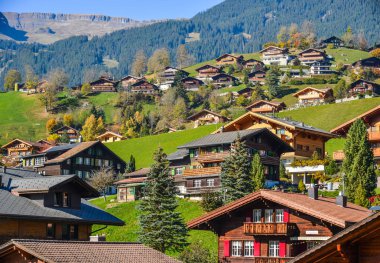 Sonbaharda dağ köyü ile Peyzaj 