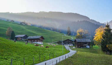 Sonbaharda dağ köyü ile Peyzaj 