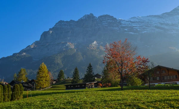 Пейзаж с горной деревней осенью — стоковое фото