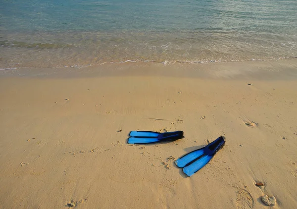 Snorkeling vagy búvárkodás uszonyok a strandon — Stock Fotó