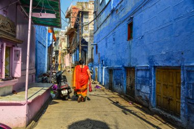 Sokakta traditonal elbise (sari) Hint kadınlar 