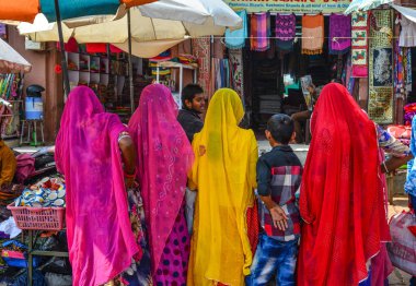 Sokakta traditonal elbise (sari) Hint kadınlar 