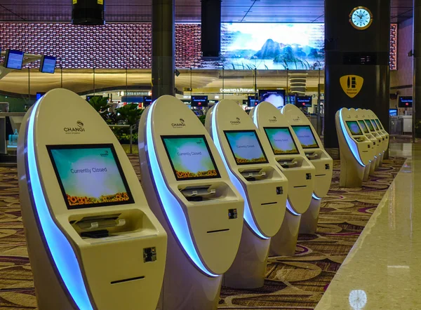 Singapur Mar 2019 Quioscos Facturación Autoservicio Terminal Del Aeropuerto Changi — Foto de Stock