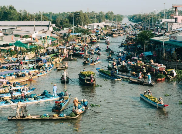 Soc Trang Vietnam Feb 2016 Drijvende Markt Het District Nga — Stockfoto