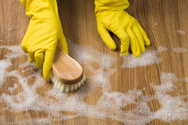 Vrouw Wassen Reiniging Vloeren Concept — Stockfoto