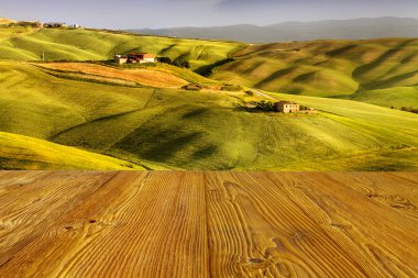 Güzel ve mucizevi renkleri yeşil bahar peyzaj Toskana, İtalya.
