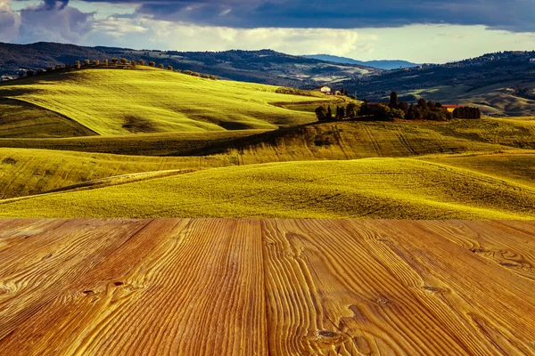 Güzel ve mucizevi renkleri yeşil bahar peyzaj Toskana, İtalya.