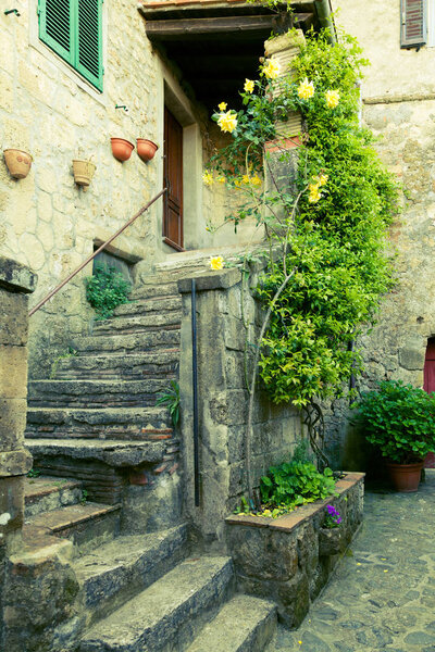 Old streets in the town of Sorano, Italy - vintage