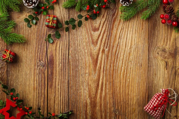 Christmas decoration on wooden boards — Stock Photo, Image