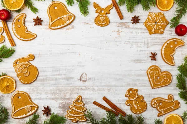 Fondo para hornear de Navidad con viejas tablas blancas — Foto de Stock