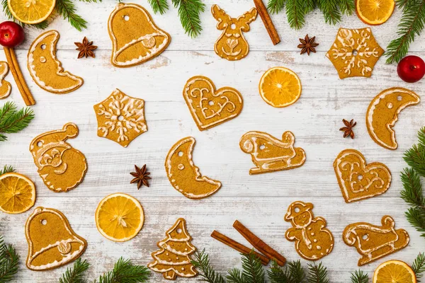 Christmas baking background with old white boards — Stock Photo, Image