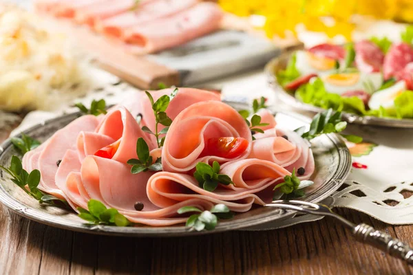 Sliced Ham Decoration Easter Front View — Stock Photo, Image