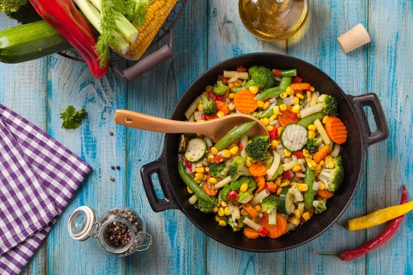 Mix Vegetables Fried Wok Top View — Stock Photo, Image