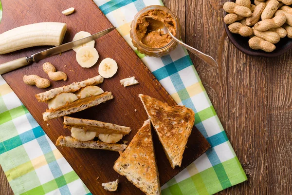 Sandwich Con Mantequilla Maní Plátano — Foto de Stock