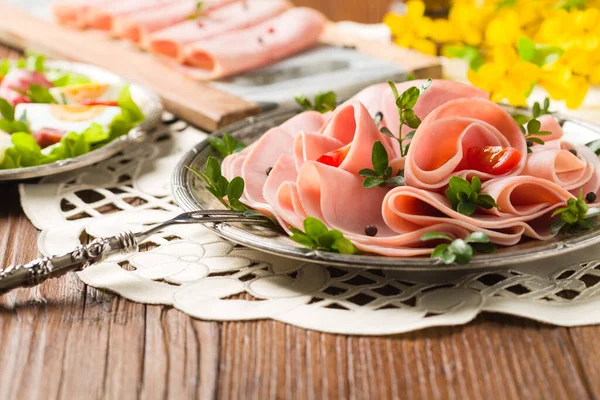 Sliced Ham Decoration Easter Front View — Stock Photo, Image