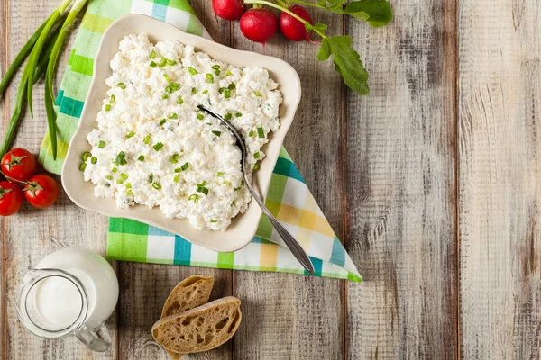 Fromage Cottage Frais Servi Avec Des Légumes Frais Crème Vue — Photo