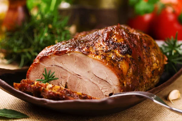 Roast Pork Herbs Vegetables — Stock Photo, Image