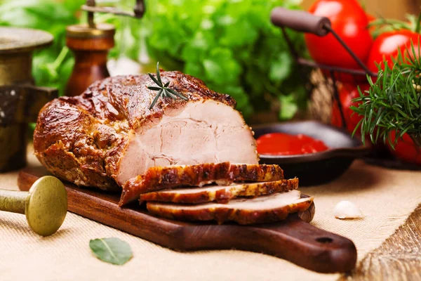 Roast Pork Tomato Dip Herbs — Stock Photo, Image