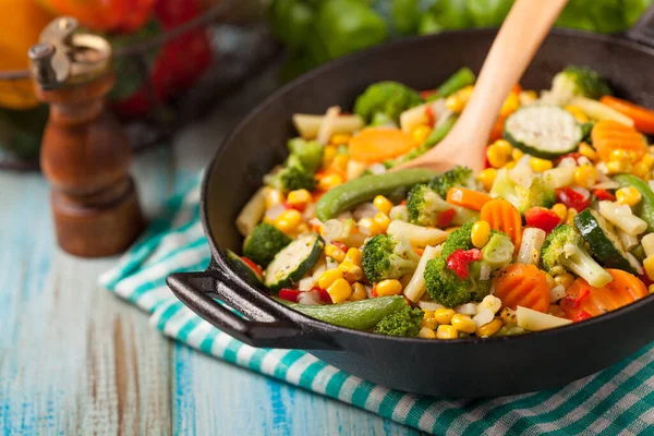 Mix Vegetables Fried Wok Front View — Stock Photo, Image