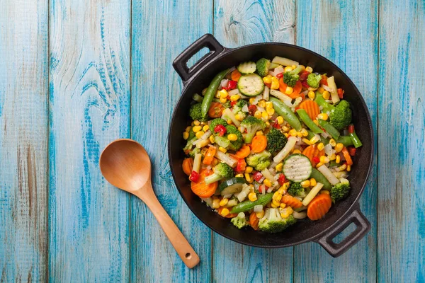 Mix Vegetables Fried Wok Top View — Stock Photo, Image