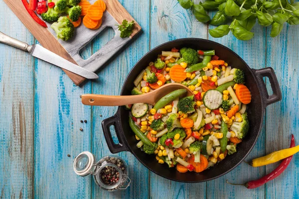 Mischung Aus Wok Gebratenem Gemüse Ansicht Von Oben — Stockfoto