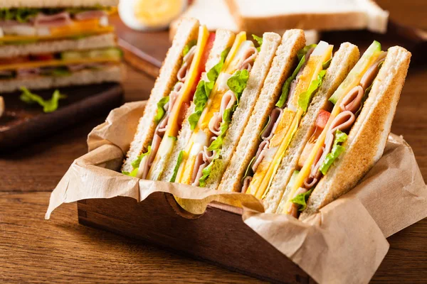チーズ 野菜とおいしいトーストサンドイッチ 正面図 — ストック写真