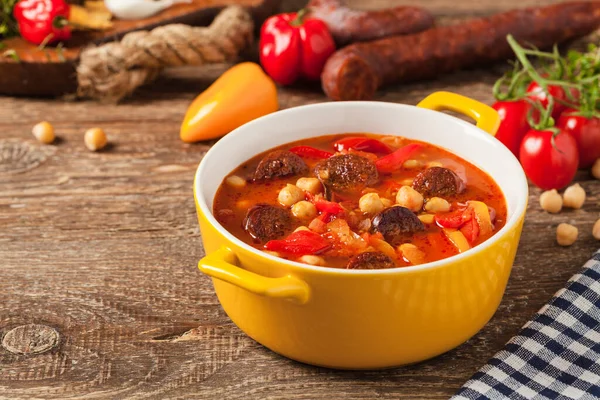 Paprika Sucuklu Geleneksel Nohut Çorbası Görünüm — Stok fotoğraf